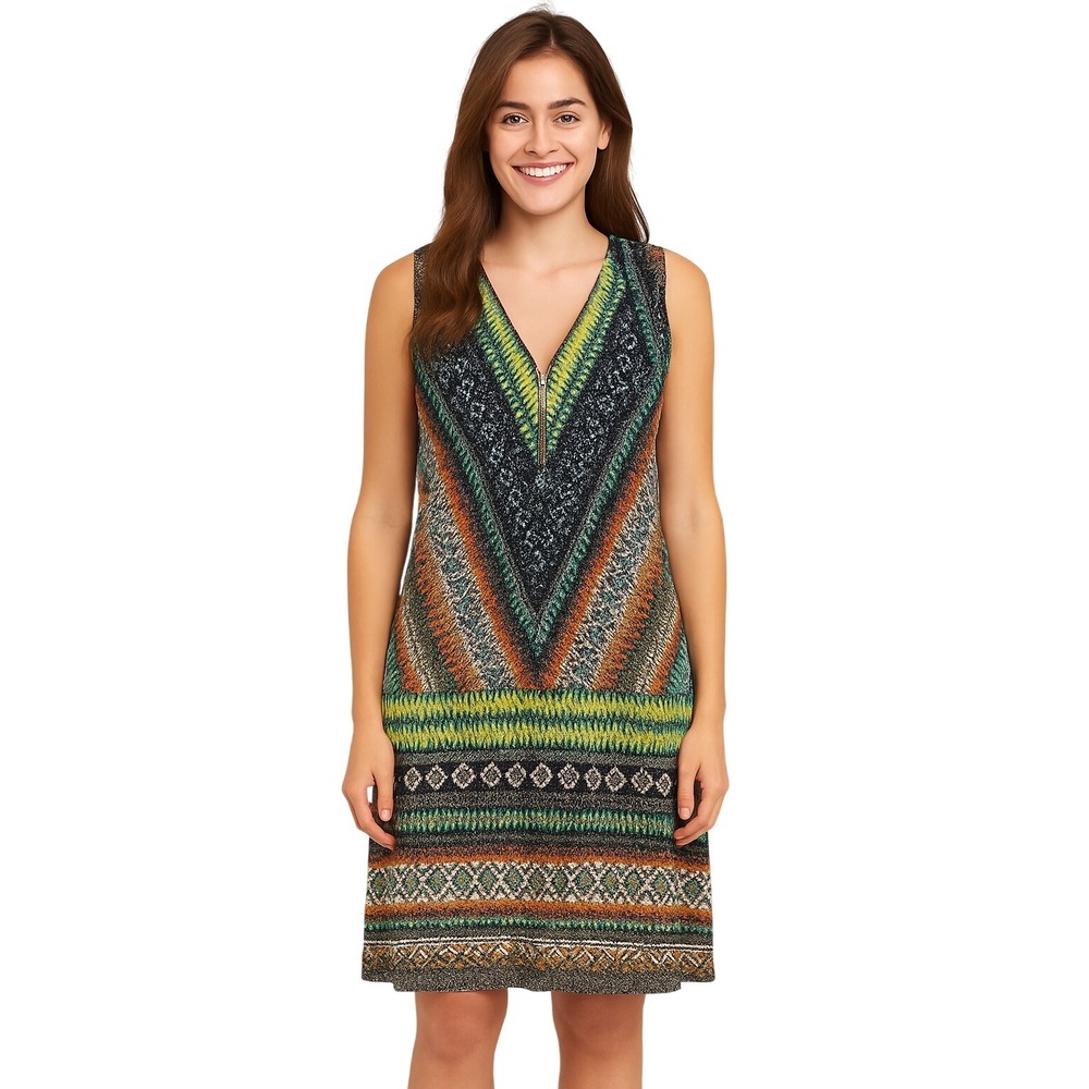 JBS Dress PM Multicolor Shift Geometric Zipper Sleeveless Bold Modern Colorful